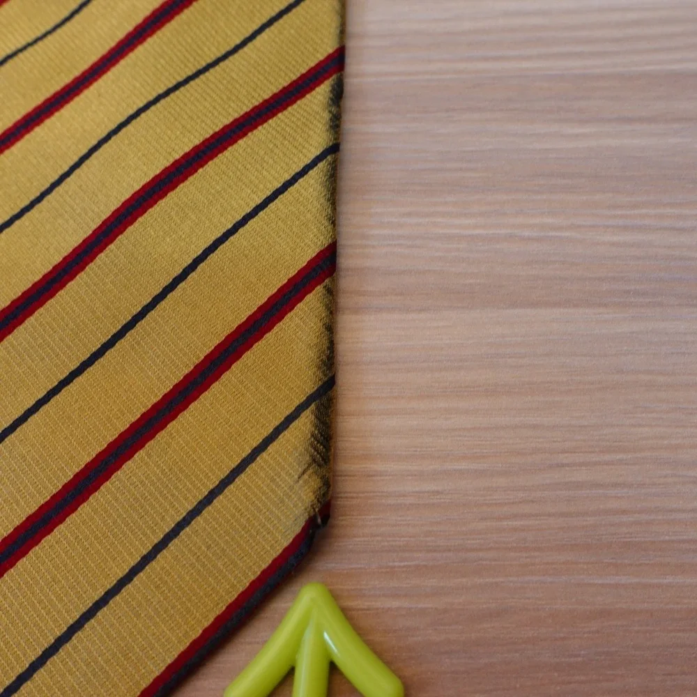 Gold Repp Stripe Neck Tie Mens Yellow STEFANO BERNARDI Regimental Silk Italian